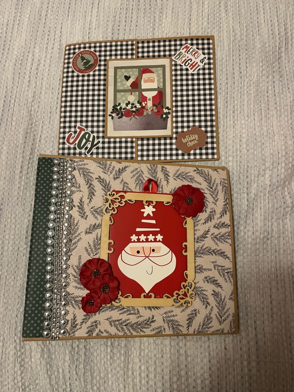 Handmade Holiday Santa Greeting Cards - Red, Green, Cream